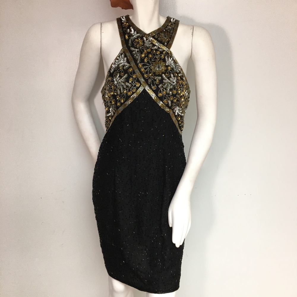 Totally Beaded Black and Gold Dress